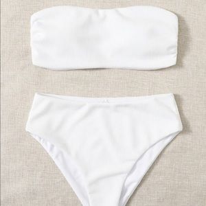 White bandeau high waist bikini